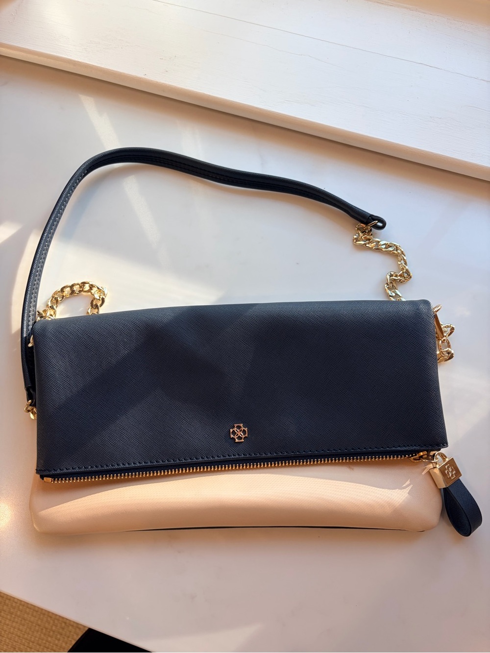 Ann Taylor Colorblocked Foldover Crossbody Bag - Navy and Beige
